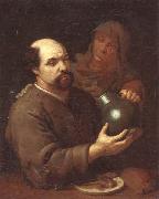 unknow artist, A man seated at a table holding a flagon,a servant offering him a glass of wine